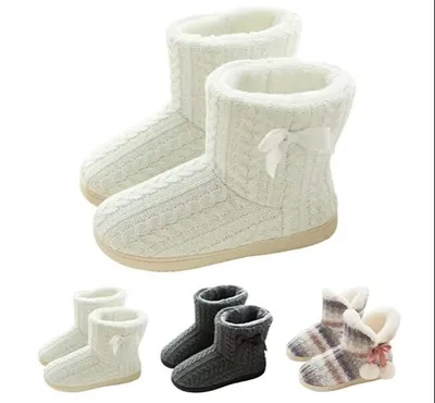 Produktbild von Hausstiefel Damen Plüsch Gefüttert Hausschuhe Feste Sohle rutschfest-Weiß