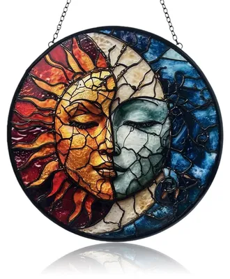 Produktbild von Sonnenfänger Fenster Hängend Sonne-Mond-Design Acryl Mehrfarbig 40cm Eisenkette