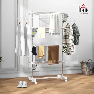 Obrázok produktu pre Mobilný stojan na bielizeň - sušiaca veža s bočnými krídlami - možnosť sklopenia do 3 alebo 4 úrovní
