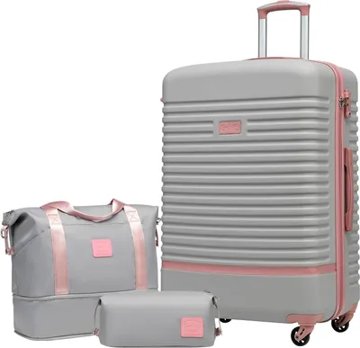 Image de COOLIFE Set de valises 3pcs ABS coque dure Serrure TSA Gris/Rose