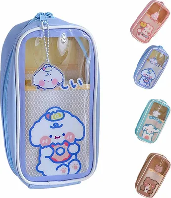 Obrázok produktu pre Kawaii puzdro na ceruzky, priehľadné, veľké puzdro na ceruzky, estetické, veľkokapacitné pre dievčatá, fialové