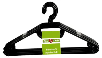 Produktbild von 200 Stück hochwertige schwarze Kunststoffkleiderbügel mit Antirutschrillen und drehbarem Haken sowie Halter für Gürtel und Krawatten