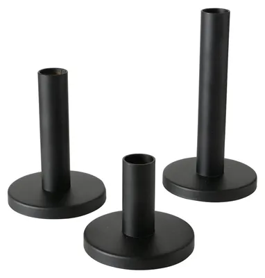 3er-Set Kerzenhalter für Stabkerzen, Metall, schwarz, 16 cm