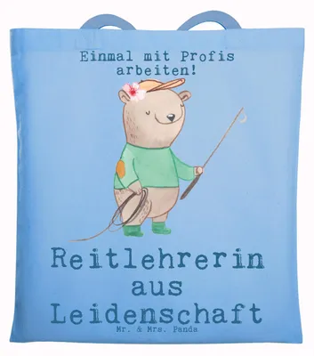 Produktbild von Mr. & Mrs. Panda Schultasche Reitlehrerin Leidenschaft - Sky Blue - Geschenk, canvas tasche, Shopping, Laptoptasche, Jutebeutel