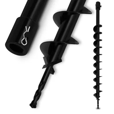 Produktbild von EBERTH Erdbohrer Gartenbohrer aus Stahl, 60 mm Durchmesser, Länge 800 mm, Aufnahme 20 mm, Gartenspiralbohrer schwarz lackiert
