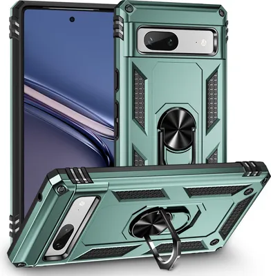 Produktbild von Schutzhülle für Google Pixel 7A, Dual Layer Robust Militäre Fallschutz Hülle mit Ringhalterung Ständer Grün