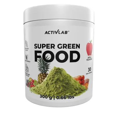 Zdjęcie produktu dla Super Green Food Spirulina Chlorella 300 g, smak jabłka, 30 dziennych porcji, witaminy, detoks, energia Activlab