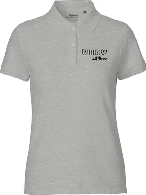 Produktbild von Huuraa Damen Polo Shirt Ostfriese mit Herz S Sport Grey Bio Baumwolle Fairtrade Poloshirt Geschenkidee