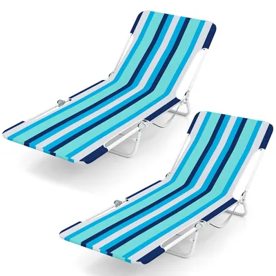 Produktbild von KOMFOTTEU Set aus 2 klappbaren Sonnenliegen für den Außenbereich, 5-fach verstellbarer Liegestuhl aus Oxford-Stoff mit Metallrahmen, tragbare Sonnenliege für Strand, Garten, Pool, Camping