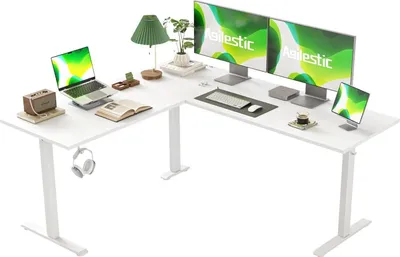 Image de Bureau en L réglable en hauteur 160x140 cm Électrique
