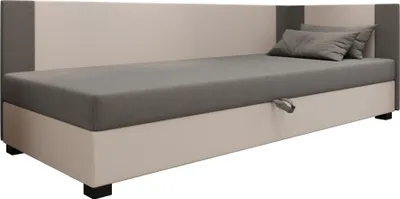 Produktbild von AURA SOFA  Boxspringbett ULO PLUS 80x195 Komplett-Set mit Bonell Matratze, Polsterbett mit Bettkästen - Hellbeige/Grau, SAWANA 01/21