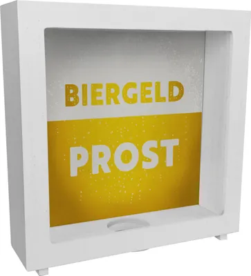 Produktbild von Biergeld Prost Rahmen Spardose aus Holz mit Biermotiv