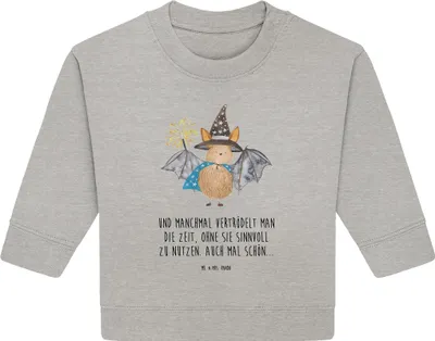 Produktbild von Mr. & Mrs. Panda Organic Baby Pullover Fledermaus Zauberer 6. - 12. Monat - Heather Grey - Geschenk, Lustige Sprüche, Frauen, Reinsteigern, Magier, Bullover, Fledermäuse