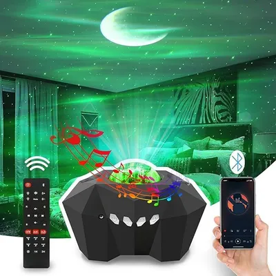 Produktbild von OKWISH LED Nachtlicht Sternenhimmel Bluetooth mit Fernbedienung für Schlafzimmer Party Schwarz