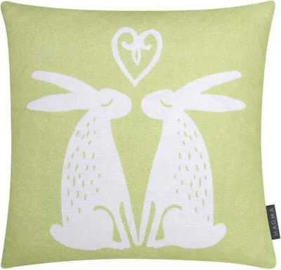 Produktbild von Magma Kissenhülle Osterhasen 100% Baumwolle Reißverschluss Kissenbezug Dekokissen Sofakissen Zierkissen 40x40 cm Grün