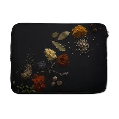 Produktbild von MuchoWow® Laptop Hülle 13 Zoll Kräuter - Schwarz - Gewürze - Küche - Kochen Laptoptasche - Laptophülle - Sleeve - Rundumschutz