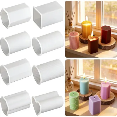 Produktbild von Silikon-Kerzenformen Set, 8 geometrische Gießformen für Stumpenkerzen, hitzebeständig