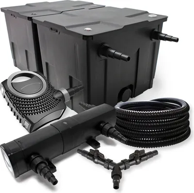 Produktbild von SunSun Komplettset: CBF-350B Teichfilter bis 60000L Teichfilteranlage als Durchlauffilter, CTF-8000 Teichpumpe 8000l/h 70W, CUV-236 Teichklärer UVC Klärer mit 36W, 25m Teichschlauch 25 mm, Y-Verteiler