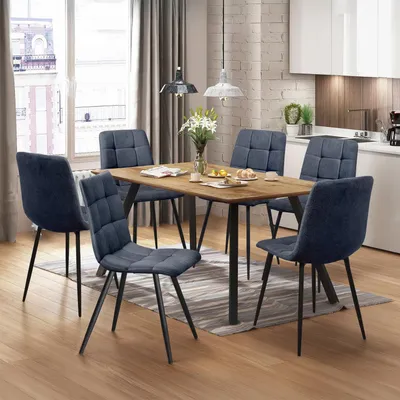 Obrázek produktu pro Jídelní stůl 140x80 BERGEN dub + 6 židlí BERGEN šedá