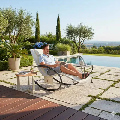 Produktbild von Schaukelliege Sonnenliege Liegestuhl Relaxliege Gartenliege Liege Swing Beige
