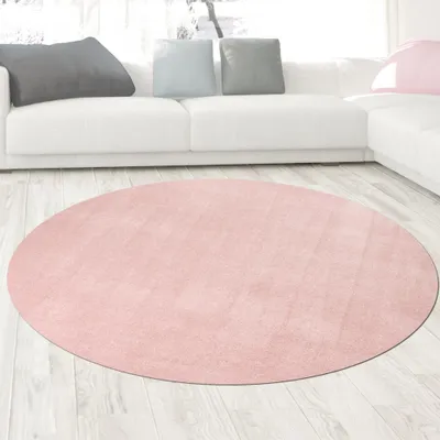 Image de Tapis contemporain Tapis de salon uni rose Taille - 120 cm Rond