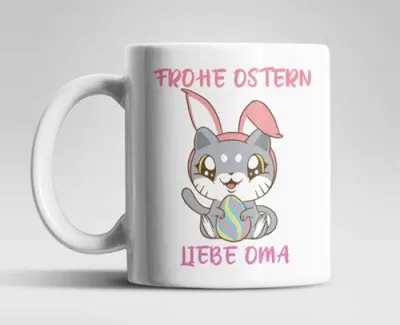 Produktbild von Frohe Ostern Kätzchen Oma Mama Kaffeetasse Teetasse – OMA