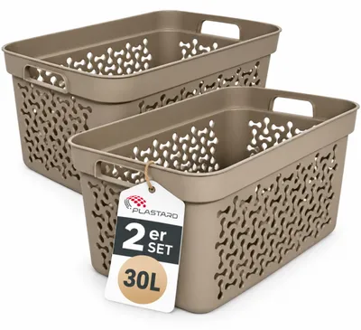 Produktbild von Plastard Wäschekorb 2er Set 30 Liter Beige aus Kunststoff mit Griffen