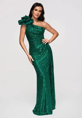 Produktbild von LARICA Abendkleid Maxi Asymmetrisch Glamour LA-OM-DLR364 green S