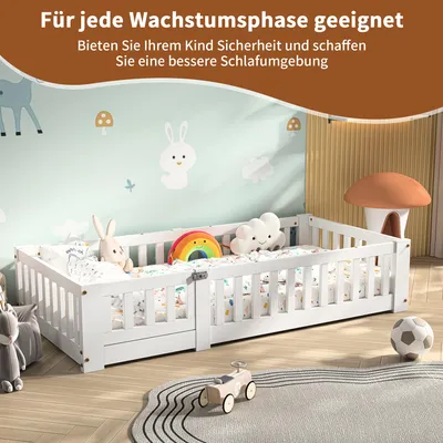 Immagine prodotto di Lettino UnboxG bianco 90x190 cm con sponde perimetrali e barriera di sicurezza: un posto sicuro dove dormire per i bambini piccoli, con telaio in legno robusto e rete a doghe integrata.