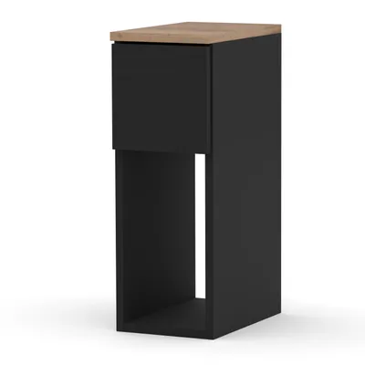 Image de STIV Möbel | Table de chevet étroite Noir mat/Chêne Wotan 30 x 20 x 55 cm | 1 tiroir + étagère ouverte | Plateau en bois
