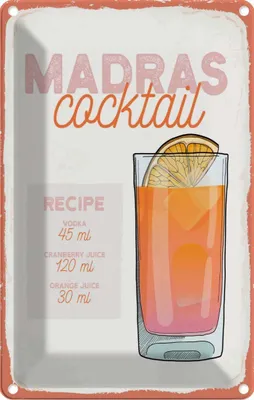 Produktbild von vianmo Blechschild 18x12 cm Madras Cocktail Recipe Vodka