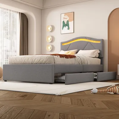 Produktbild von Odikalo Polsterbett Jugendbett mit Schubladen,Verstellbares Kopfteil 90x200 ohne Matratze grau