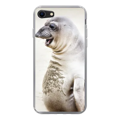 Produktbild von MuchoWow® Handyhülle Schutzhülle Hülle für iPhone SE 2020 Seeelefant - Lustig - Lachen - Kinder - Jungen - Mädchen - Kinder Silikon Softcase Handy Hülle - Kartenbesitzer