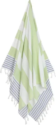 Produktbild von Buzz Hammam Handtuch XL – Grün Blau – Strandtuch – Baumwolle – Sauna – Wellness – Schwimmbad – Schal – Badetuch – Yoga – Streifen – 100 x 180 cm