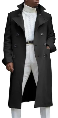 Obrázok produktu pre Dlhý pánsky kabát typu trench coat so zapínaním na dvojitý rad gombíkov
