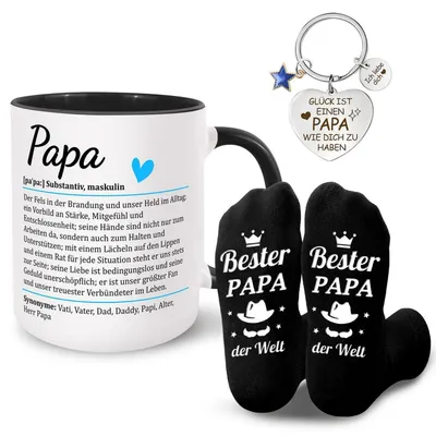 Produktbild von Geschenkset für Papa: Tasse, Socken, Schlüsselanhänger