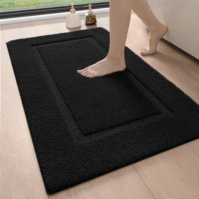 Produktbild von Badematte 60 x 90 cm, rutschfest, waschbar, weich, saugfähig, aus Mikrofaser, für Badewanne, Dusche und Badezimmer, schwarz