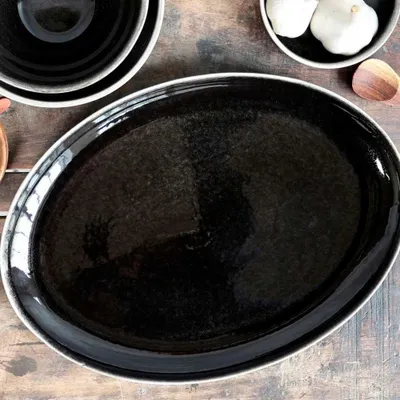 Produktbild von Chic Antique Servierplatte CALAIS Schwarz Oval 36x27 cm Teller Keramik Geschirr