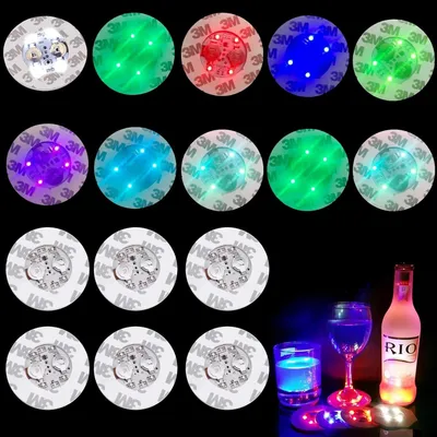 Produktbild von LED-Untersetzer – 16 Stück – 7 Farben – Selbstklebende, leuchtende Aufkleber für Kaffee-, Tee- und Biergläser
