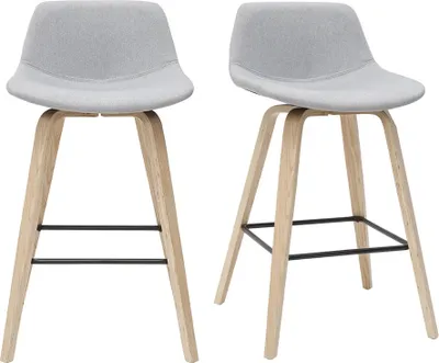 Produktbild von Miliboo - Barhocker skandinavisches Design hellgrau und Holz H65 cm (2er-Set) NONIE