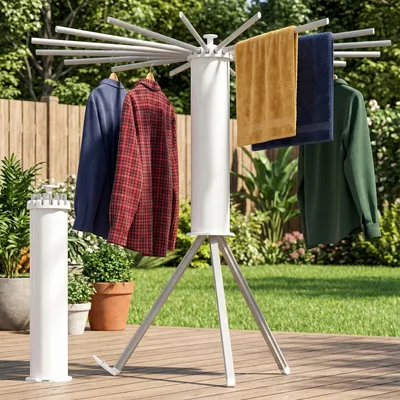 Produktbild von SONGMICS Wäscheständer klappbar, Ständer ausziehbar, platzsparend, drehbar, Balkon Waschküche, Aluminiumlegierungsarme, silbern