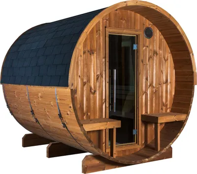 Produktbild von Harvia Kaski 240 Panorama Canopy Fasssauna Außensauna aus Thermo-Kiefer Ø 220 x 240 cm