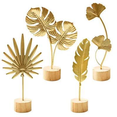 4 Ginkgoblatt-Figuren, goldene Blatt-Skulpturen, Dekoration