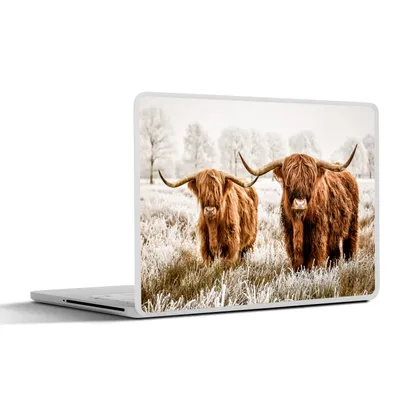 Produktbild von MuchoWow® Laptop Aufkleber Sticker Cover Schottischer Hochländer - Kuh - Tiere - Natur - Heidekraut 25x18 cm - Laptop-Deko