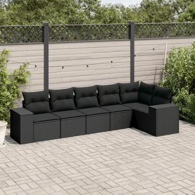 Produktbild von 6-tlg. Garten-Sofagarnitur - mit Kissen Schwarz Poly Rattan - Gartenmöbelset 3254922