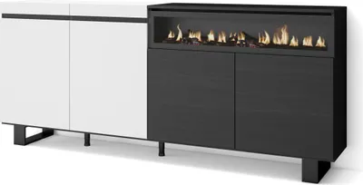 Produktbild von Sideboard, Highboard, 200x35x87cm, 4 Türen, Elektrokamin. Industriedesign, Weiß und Schwarz
