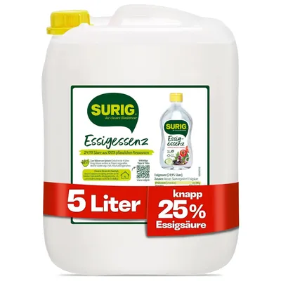 Produktbild von SURIG Essigessenz 5L Essigsäure 25% Lebensmittelqualität Entkalk Haushalt Küche
