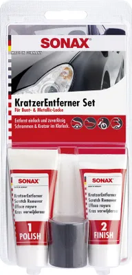 A product package for a car scratch remover set.