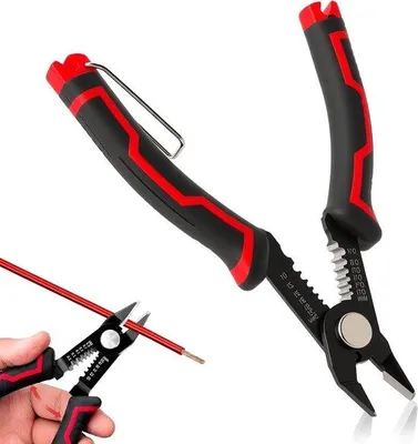 Imagen del producto de Alicate de corte 3 en 1 para cables de hasta 15 cm, compatible con calibres de 20 a 10 AWG, con mecanismo de resorte reforzado y mango antideslizante.