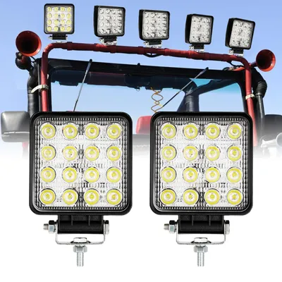Image de Fiqops Phare de travail rectangulaire à LED IP67 étanche 12V 24V Phare à LED pour camion,tout terrain, SUV, ATV,tracteur Phare de recul 48W 2 pièces